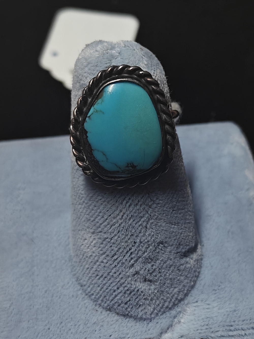 Turquoise Stone Silver Statement Ring -SZ 6.5